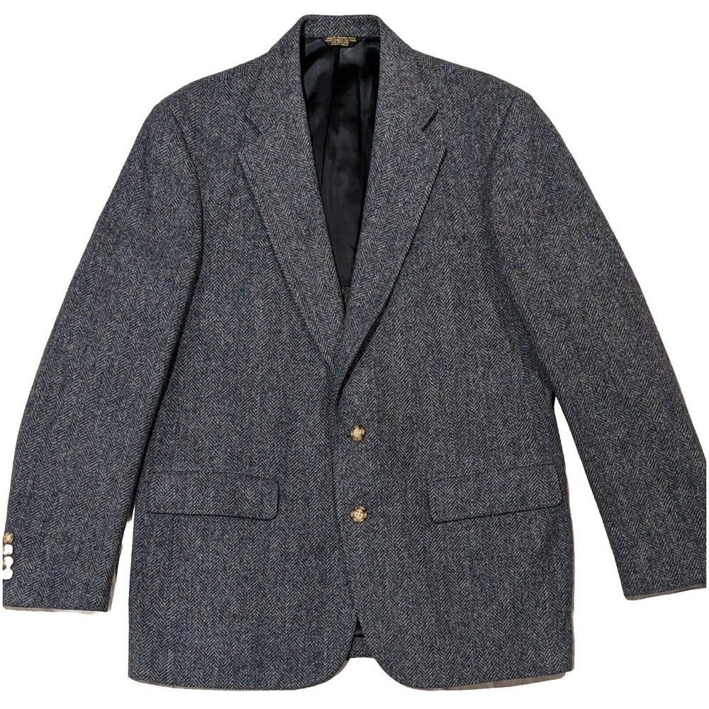 VTG Hunter Haig USA Mens 100% Wool Tweed Blazer Sport Coat - Blue-Gray Size 42